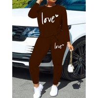2026 Women's New Casual Elegant Round Neck Letter Pattern Long Sleeve+Letter Pattern Elastic Waist Tight Leg Pants