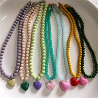 2025 Cute Candy Color Heart Pendant Glass Beaded Chain Choker Necklace For Women Girls Trendy Aesthetic Fashion Neck Accessories