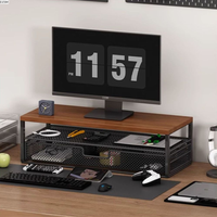 2-Tier Design Computer Monitor Stand Metal Mesh Rust-proof Desk Monitor Riser Space Saving With Drawer Pull Out Storage Drawer