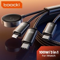 Toocki 100W 3-in-1 USB Cable With Watch Charger For iWatch Series USB C To Type C To Lighting Cable For iPhone 13 14 15 16 17