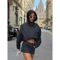 HH Polka Dot Shorts Sets For Women 2026 Trend Outfits Long Sleeve Zipper Turtleneck Jacket Coat Spring Woman Elegant 2 Piece Set