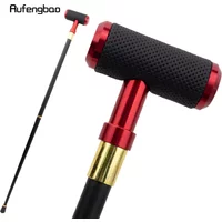 Red Leather Cylinder Silver Walking Cane Fashion Decorative Stick Cosplay, Steampunk & Everyday Use 94cm Performance Stage Cane