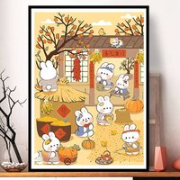 Analyste de broderie au point de croix de dessin animé pour la décoration de la maison, bricolage, toile imprimée en fil de coton, animaux, lapin, ensemble d'artisanat grossier, 11CT