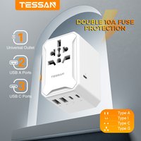 TESSAN 28W Travel Adapter Universal with 2 USB +3 Type C, Mini International Plug Adapter Wall Charger for USA EU UK AUS Travel