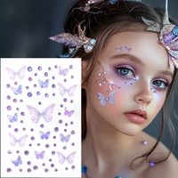 1Sheet Sparkling Butterfly Face Gems Dazzling Rhinestone Makeup Stickers Eye & Facial Accents Purple & Blue for Stage-Ready Glam