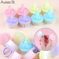 Wearable Ring Mini Nail Brush 2/4/6/10Pcs Plastic Manicure Dust Cleaning Brushes Portable Dead Skin Remover Nail Art Tools