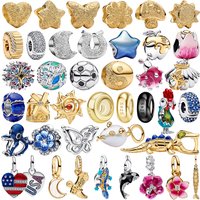 New 925 Sterling Silver Mixed Charms Beads Animal Floral Shell textured windmill Stone Inlay Pendent Fit Bracelet Fine Jewelry