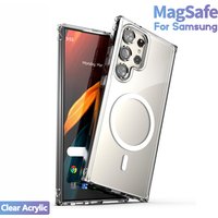 Original Magnet Cover For Magsafe Clear Case Samsung Galaxy S23 Fe S22 S24 Ultra S21 Plus Z Flip Fold 6 5 4 3 Acrylic Silicone