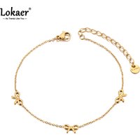 Lokaer 18K Gold Plated Stainless Steel Bowknot Charm Anklets For Women Trendy Bohemia Beach Party Chain Anklet Jewelry A24020