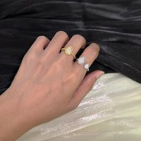 Electroplated 18K gold full diamond water drop ring with an open ring. Advanced fashion gift