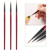 3Pcs Ultra-fine Nail Art Liner Brush Set Red Handle Long Design for Fine Detail Flower Painting Outline Manicure Tools