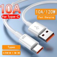 Universal 120W 10A USB Type C Fast Charging Cable 0.25M 1m 1.5m 2M for Samsung Huawei Xiaomi Redmi Android Phone Data Cable Cord