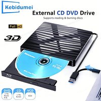 KEBIDUMEI External CD DVD Drive, USB 3.0 & Type-C 3D DVD/CD Burner Player DVD/CD/BD Reader Writer Optical Drive for Laptop PC
