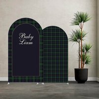 Mehofond Custom 2-Sided Green Tartan Bear Theme Boys Birthday Party Baby Shower Cover Chiara Arch Wall Background Decor Backdrop