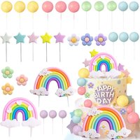 Rainbow Cake Topper Rainbow Theme Party Supplies Pastel Balls Cake Topper Boho Cake Toppers