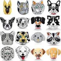 925 Sterling Silver Cute Pet Dog Head Silver Charm Beads Wolf French Bulldog Corgi Tiger Raccoon Women DIY Jewelry Gift