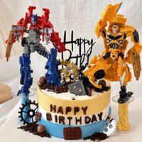 Transforming Robot Car Gear Birthday Cake Decoration Boy's Themed Toy Figure Plastic Cartoon Character Birthday Decoration