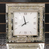Nordic Luxury Round Square Mirror Wall Clock Living Room Creative Diamond Wall Clocks Modern Fashion Style Bedroom Decoration