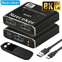Navceker DisplayPort Switch 8K Splitter Bidirectional 4K 120Hz DP 1.4 Switcher Box with IR Remote 1 in 2 Out for PC Laptop
