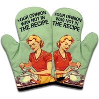 2 Pack Funny Oven Mitts for Women, Your Opinion was Not in The Recipe, Retro Housewife Heat Resistant Mitts, Baking