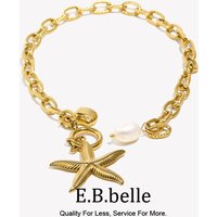 E.B.belle Summer Beach Starfish Pearl Pendants Anklets High Quality Stainless Steel PVD Plated Women GirlsFoot Leg Bracelet