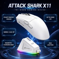 ATTACK SHARK X11-Maus Tri-Mode Leichte Gaming-Maus, PAW3311, 22000 DPI, 400 IPS, 40G, 1K Return Rate, Magnetisches Schnellladegerät