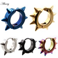 Alisouy 2PCS Punk Hiphop Stainless Steel Rivet Tips Cone Spike Women Men Round Circle No Pierced Huggie Hoop Earrings Ear Clip