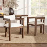 Set of 2, solid wood chairs, dining chairs, suitable for homes, restaurants, living rooms, and cafes, linen, Walnut wood color