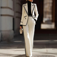 Fashionable Long Sleeve Collared Double Buttoned Women's Suit Pants Set Casual Wear Four Seasons Suitable for Everyone
