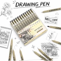 12Pcs Pigment Liner Art Markers Needle Pens Waterproof Brush Pen Black Fine Tip Student Sketching Art Supplies Stationery