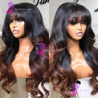 Ombre Brown Body Wavy Fringe Brazilian Wigs Human Hair 13x4 Silk Top Lace Front Wigs With Bangs Pre Plucked 13x6/360 Lace Wigs