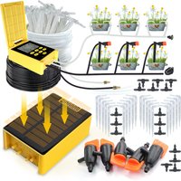 Mini Double Pump Solar Power Timers Smart Drip Watering System Built-In 18650mAh Lithium Battery Rain Sensing Garden Irrigation