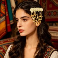 Ethnic Gold Plated Coins Long Tassel Hairpin For Women African Turkey Bride Wedding Head Jewelry Headpiece Festival Hair Clip