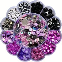 800pcs 13pcs 3-piece set, black purple gradient acrylic heart pearl pentagram wind chime flower set box with scissors and elasti