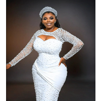 Customized Hollow Neckline Shinny Heavy Pearls Beads Wedding Dress Sweep Train Robe De Mariee Long Sleeve Stunning Bridal Gown