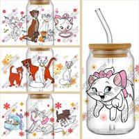High Quality 3D Cute Marie Cat Decal UV DTF Cup Wrap for 16oz Libbey Glasses DIY Elegant Cartoon Cat Mug Transfer Sticker