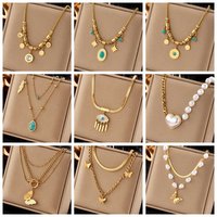 DIEYURO 316L Stainless Steel Pearl Heart Butterfly Green Stone Pendant Necklace For Women Vintage Girls Chain Jewelry Gifts