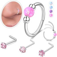 4PCS Stainless Steel Nose Ring Set 20G L Shaped Nose Studs Opal Hoops Nostril Septum Cartilage Helix Rook Ear Lobe Lip Piercings