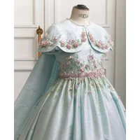 Custom Capelet 3D Floral Embroidery Flower Girl Dress For Wedding Birthday Party Pageant Gown Kids Formal Long Ball Gown With