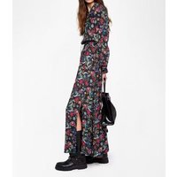 2026 Early Spring New Romantic Vintage Black Floral Long-Sleeve Dress with Elastic Design, Flattering for All Body Types