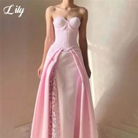 Lily Pink Evening Dress with Beading On Chest and High Side Slit Formal Gown Sweet Pleated Night Dresses Prom Dresses Customized