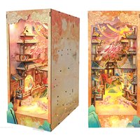 DIY Wooden Book Nook Chinese Mythical Story Bookend with Light 3D Puzzle Bookshelf Assembly Bookend for Adults Birthday Gifts