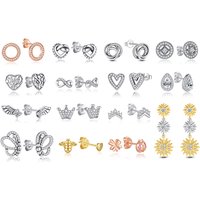 Original 925 Sterling Silver Earrings Infinity Love Heart Piercing Crystals Stud Earings For Women Birthday Gift Luxury Jewelry