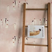 Beautiful Woman dancing Wallpaper in Pink, Vintage Pink Dancing Self Adhesive Wall Mural, Light Pink Wall Covering