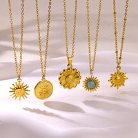 Gold Plated Stainless Steel Sun Pendant Necklace for Women Heart Flower Collar Necklaces Waterproof Jewelry Gift 2024 New Trendy