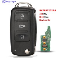 jingyuqin Remote 434MHz ID48 Chip for VW Volkswagen GOLF PASSAT Tiguan Polo Jetta Beetle Car Keyless 5K0837202AJ Keyless Go