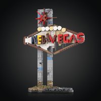 MOC New Vegas Sign Building Blocks Model Popular Games New Vegas Sign Street View Bricks DIY Assembly Toys Kids Birthday Gifts