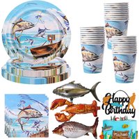 Fishing Themed Party Tableware Set Paper Plates Napkins Cups Fisherman Kids Birthday Baby Shower Seafood Party Decor Supplies
