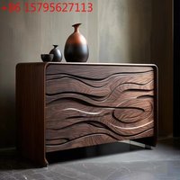 Nordic Retro Black Walnut Solid Wood Entrance Cabinet Designer Model Creative Upscale Sideboard Cabinet