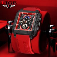 LIGE-Montre-bracelet chronographe de sport pour homme, bracelet en silicone de l'armée, carré, chronomètre à quartz, horloge pour homme
